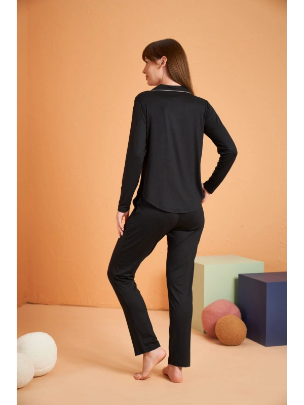 Pjs 28049 Kadın Uzun Kol Önü Düğmeli Pijama Takım