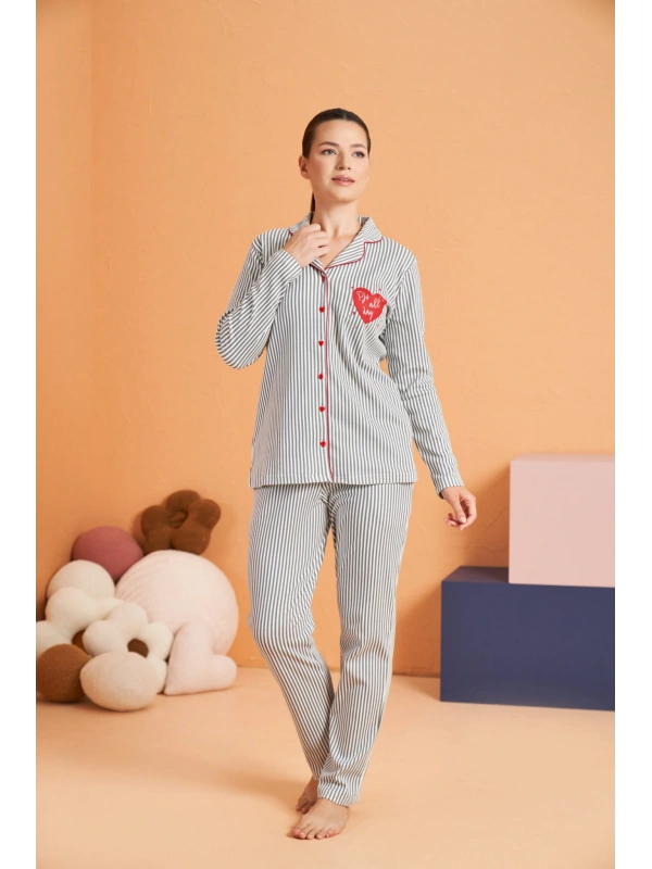 Pjs 28064 Kadın Düğmeli Pijama Takım