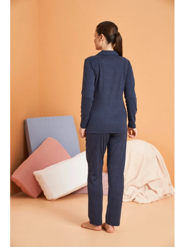Pjs 28090 Kadın Gömlek Yaka Patlı Pijama Takımı