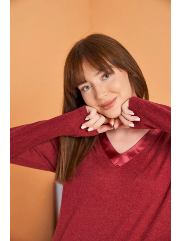 Pjs 28091 Kadın V Yaka Uzun Kol Pijama Takımı