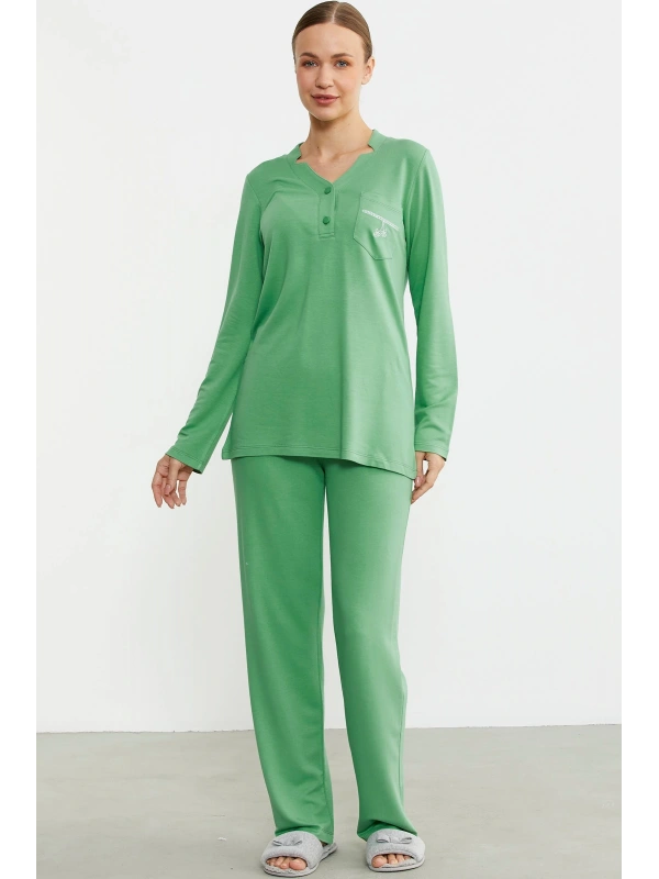 Sementa 76438 Yarım Düğmeli Cep Detaylı Pijama Takım