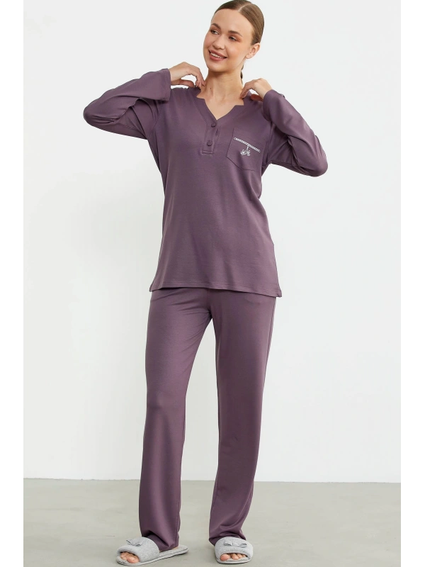 Sementa 76438 Yarım Düğmeli Cep Detaylı Pijama Takım