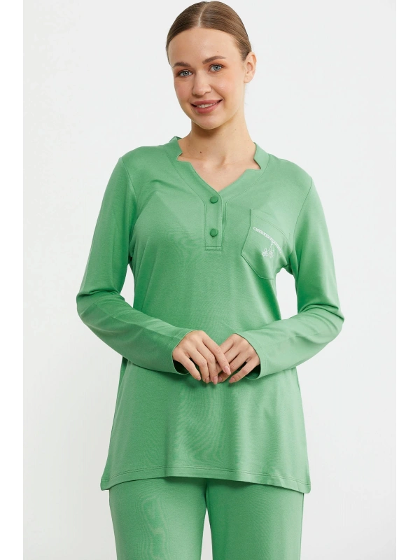 Sementa 76438 Yarım Düğmeli Cep Detaylı Pijama Takım