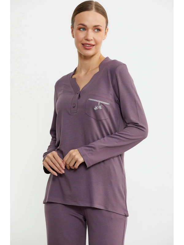 Sementa 76438 Yarım Düğmeli Cep Detaylı Pijama Takım