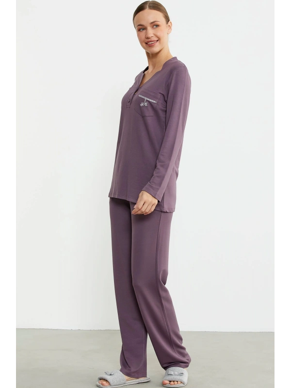 Sementa 76438 Yarım Düğmeli Cep Detaylı Pijama Takım