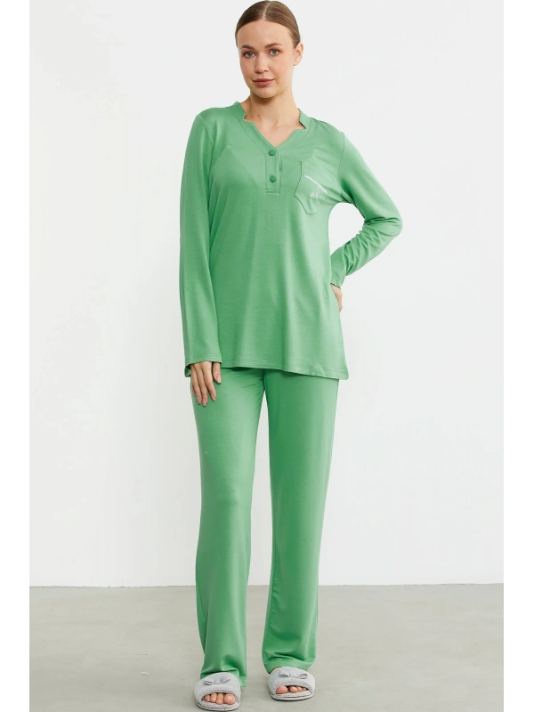 Sementa 76438 Yarım Düğmeli Cep Detaylı Pijama Takım