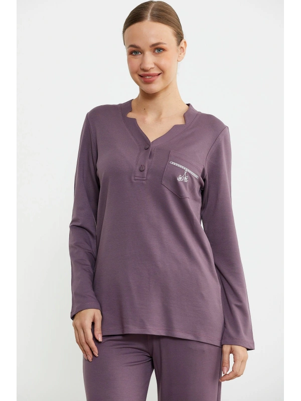 Sementa 76438 Yarım Düğmeli Cep Detaylı Pijama Takım