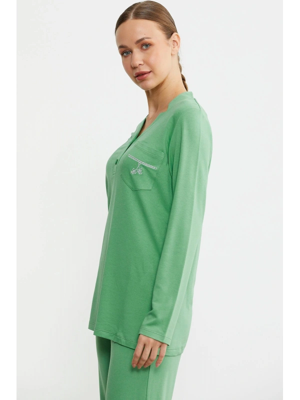 Sementa 76438 Yarım Düğmeli Cep Detaylı Pijama Takım