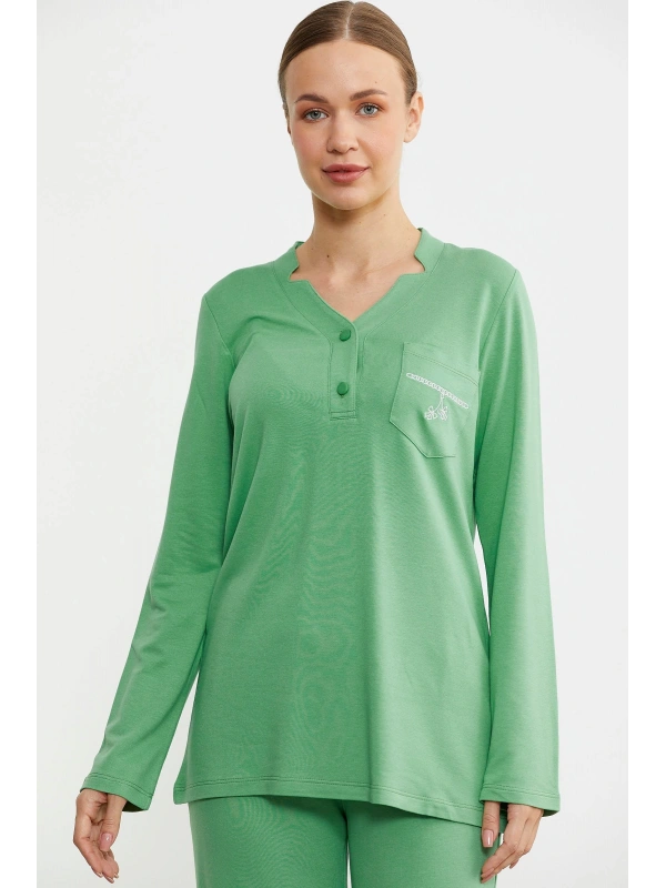 Sementa 76438 Yarım Düğmeli Cep Detaylı Pijama Takım