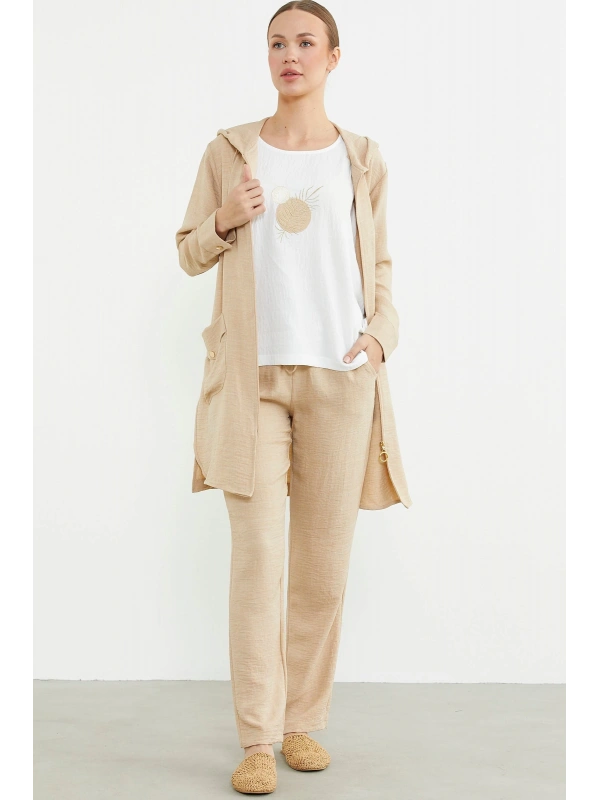 Sementa 76473 Büyük Beden Keten Görünümlü Üçlü Takım