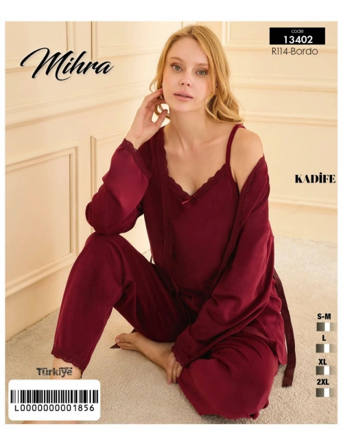 13402 Kadın Kadife 3lü Pijama Takımı