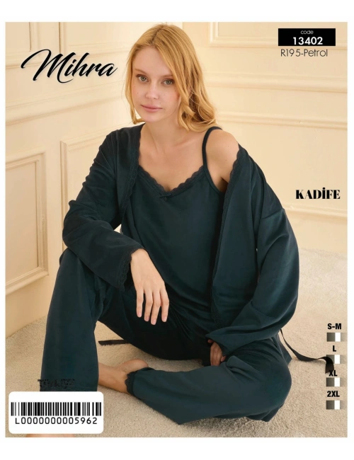 13402 Kadın Kadife 3lü Pijama Takımı