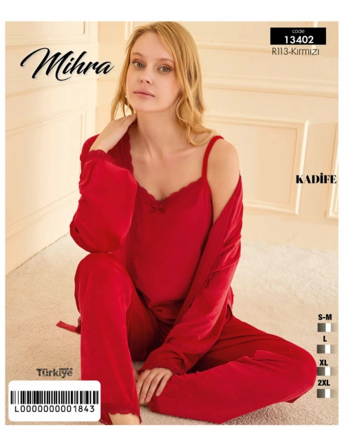 13402 Kadın Kadife 3lü Pijama Takımı