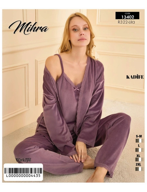 13402 Kadın Kadife 3lü Pijama Takımı
