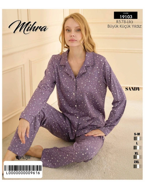 19103 Kadın Düğmeli Uzun Kol Pijama Takımı