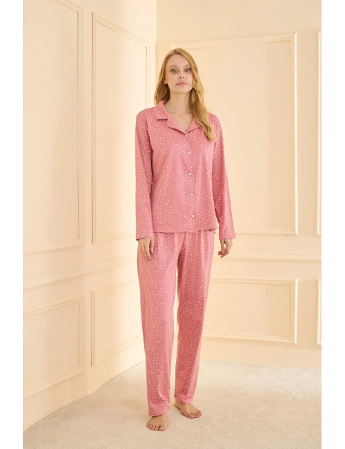 19103 Kadın Düğmeli Uzun Kol Pijama Takımı