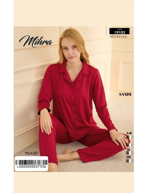 19103 Kadın Düğmeli Uzun Kol Pijama Takımı