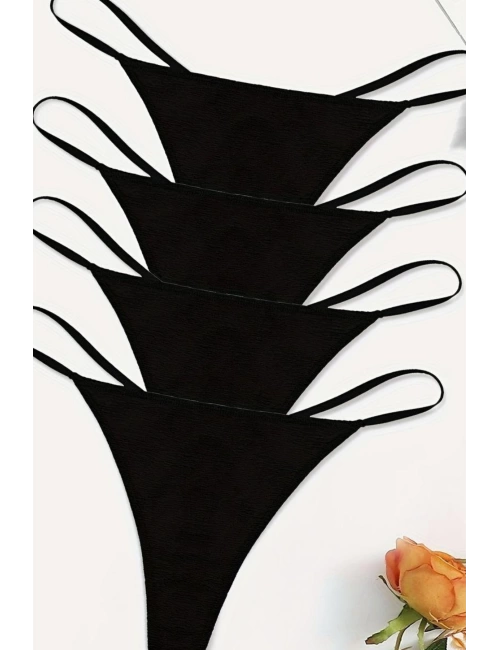 4lü Süprem Penye Tanga String Siyah