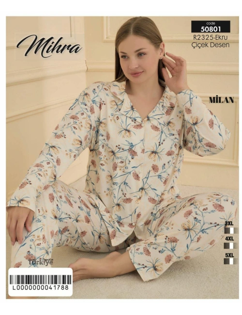 50801 Kadın Düğmeli Battal Pijama Takımı