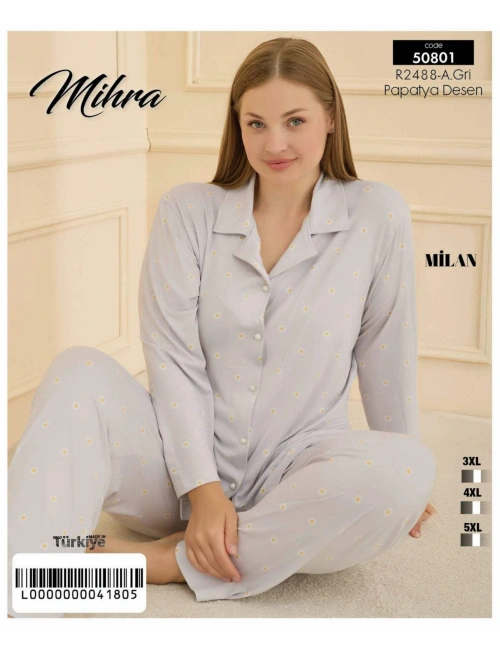 50801 Kadın Düğmeli Battal Pijama Takımı