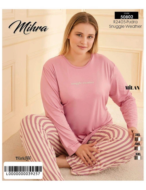 50802 Kadın Battal Milan O Yaka Pijama Takımı