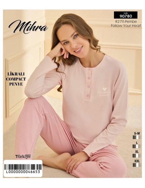 90780 Kadın Yarı Patlı Uzun Kol Pijama Takımı