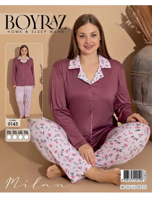 Boyraz 0143 Kadın Milan Battal Uzun Kol Pijama Takımı