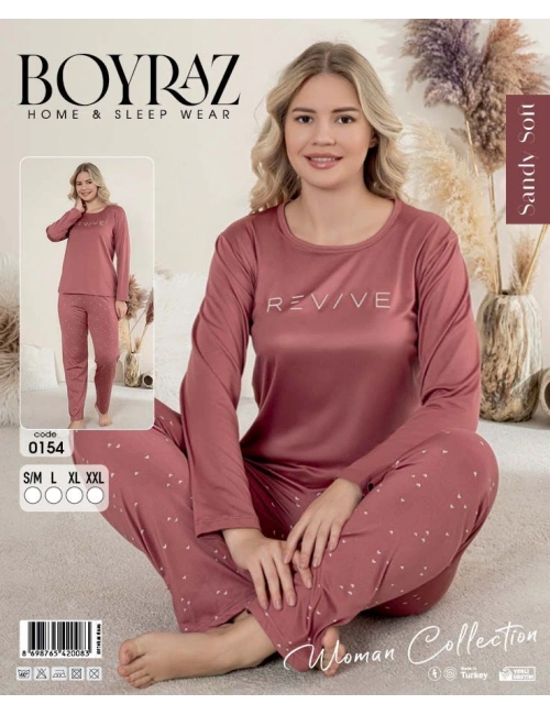 Boyraz 0154 Kadın Sandy Soft Uzun Kol Pijama Takımı
