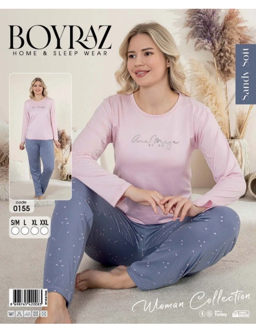 Boyraz 0155 Kadın Sandy Soft Uzun Kol Pijama Takımı
