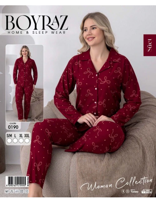 Boyraz 0190 Kadın Süet Uzun Kol Pijama Takımı