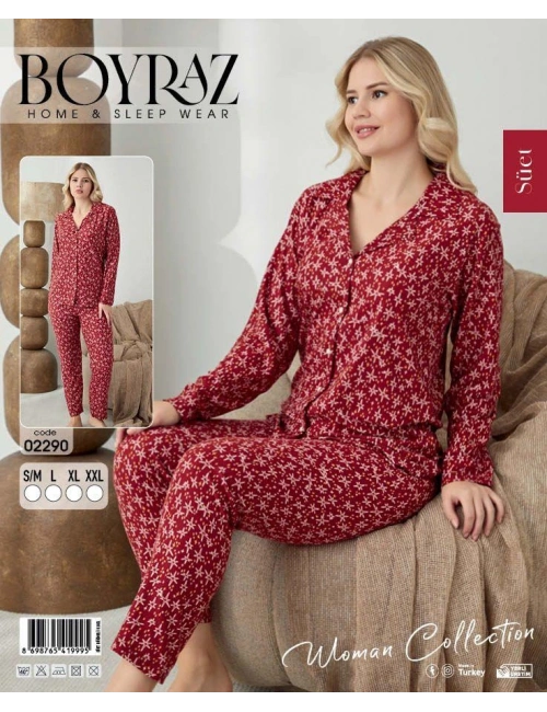 Boyraz 02290 Kadın Süet Uzun Kol Pijama Takımı