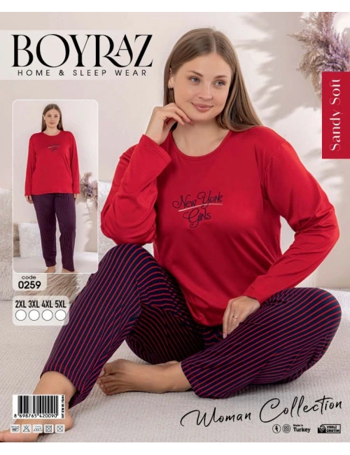 Boyraz 0259 Kadın Battal Sandy Uzun Kol Pijama Takımı