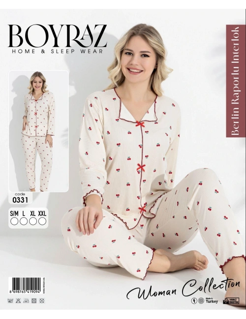 Boyraz 0331 Kadın Raporlu Uzun Kol Pijama Takımı