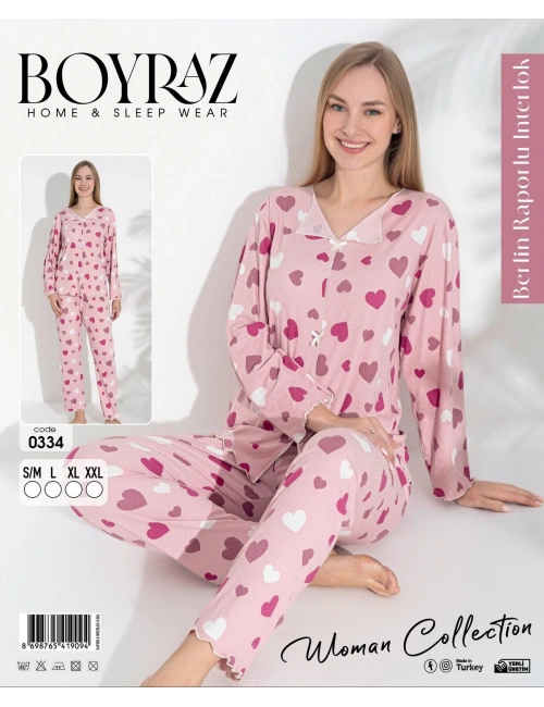 Boyraz 0334 Kadın Raporlu Uzun Kol Pijama Takımı