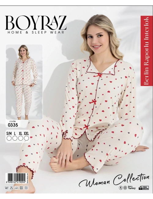 Boyraz 0335 Kadın Raporlu Uzun Kol Pijama Takımı