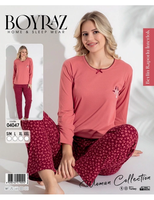 Boyraz 04047 Kadın Raporlu Uzun Kol Pijama Takımı