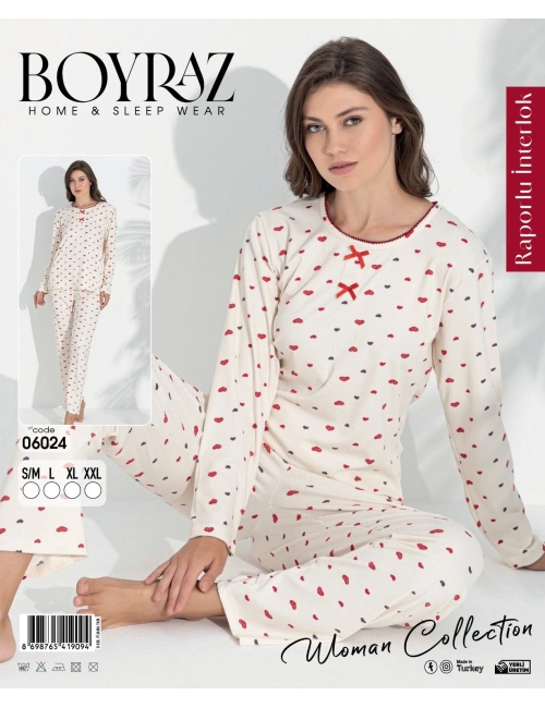 Boyraz 06024 Kadın Uzun Kol Kalpli Pijama Takımı