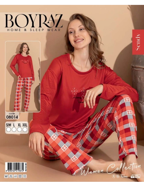 Boyraz 08014 Kadın Sendy Kumaş Uzun Kol Pijama Takımı