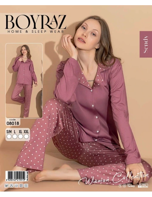 Boyraz 08018 Sendy Kumaş Gömlek Yaka Pijama Takımı