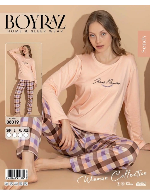 Boyraz 08019 Kadın Sendy Kumaş Uzun Kol Pijama Takımı
