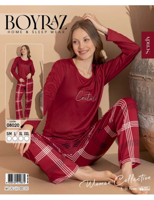 Boyraz 08020 Kadın Sendy Kumaş Uzun Kol Pijama Takımı