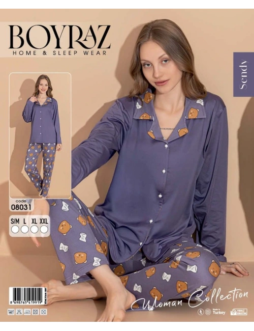 Boyraz 08031 Kadın Patlı Uzun Kol Pijama Takımı