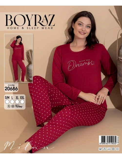 Boyraz 20686 Kadın Milan Uzun Kol Pijama Takımı