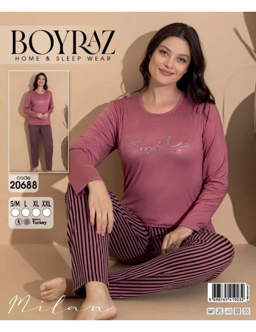 Boyraz 20688 Kadın Milan Uzun Kol Pijama Takımı