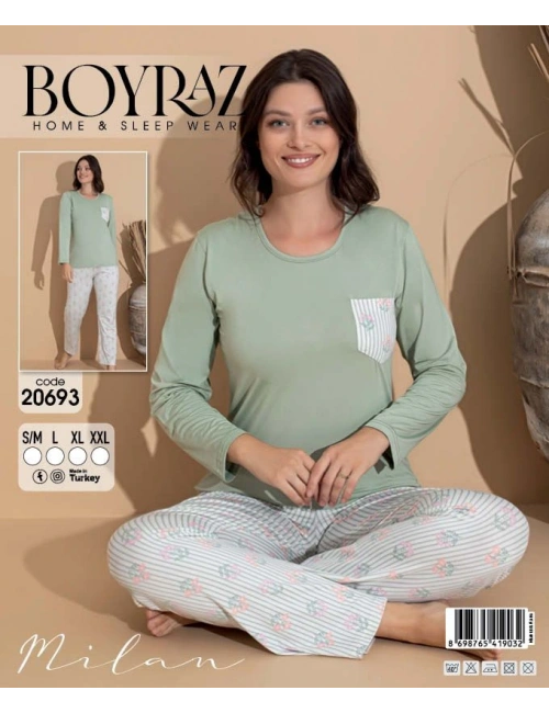 Boyraz 20693 Kadın Milan Uzun Kol Pijama Takımı