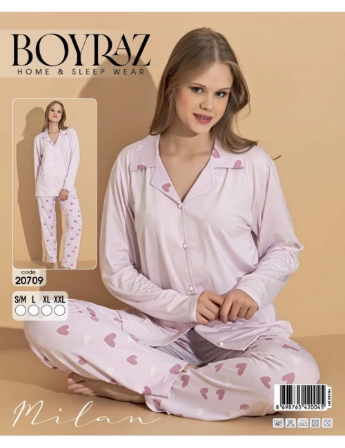 Boyraz 20709 Milan Gömlek Yaka Uzun Kol Pijama Takımı
