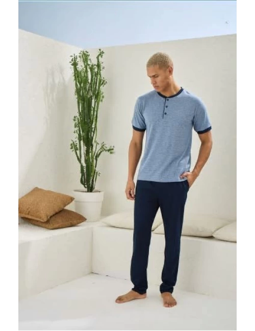 Erkek 2091 Erkek  Midi Yaka Pijama Takım