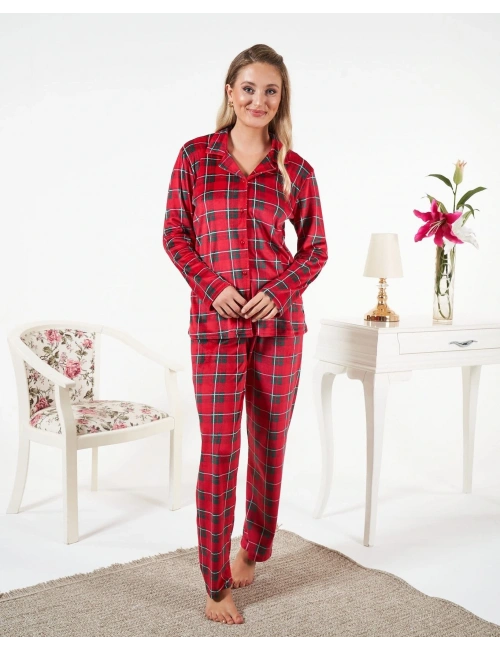 Estiva 25363 Gömlek Yaka Kadife Pijama Takımı