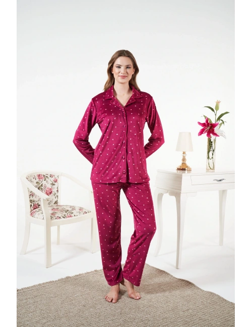 Estiva 25365 Gömlek Yaka Kadife Pijama Takımı
