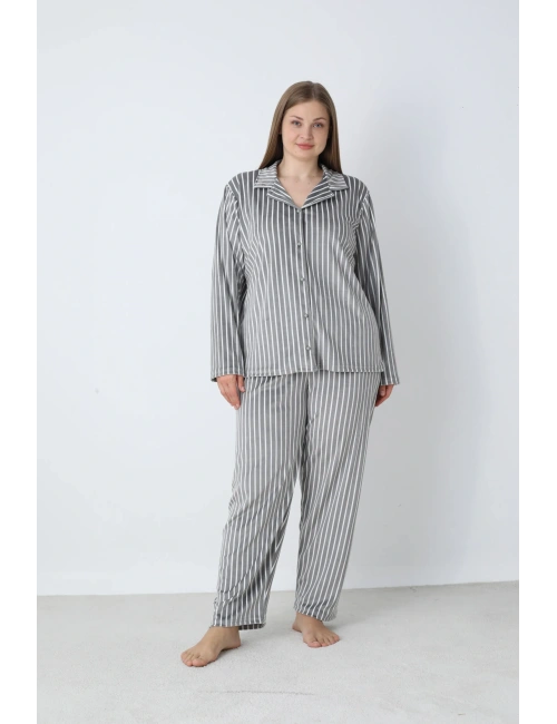 Estiva 25370 Gömlek Yaka Battal Kadife Pijama Takımı